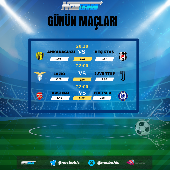 nosbahis's tweet photo. 🟧 Yüksek Oranlarla Futbolun Tadı NosBahis'te çıkar

⚽️ Ankaragücü &amp; Beşiktaş
⚽️ Lazio &amp; Juventus
⚽️ Arsenal &amp; Chelsea https://t.co/2TNeQ79kTC
