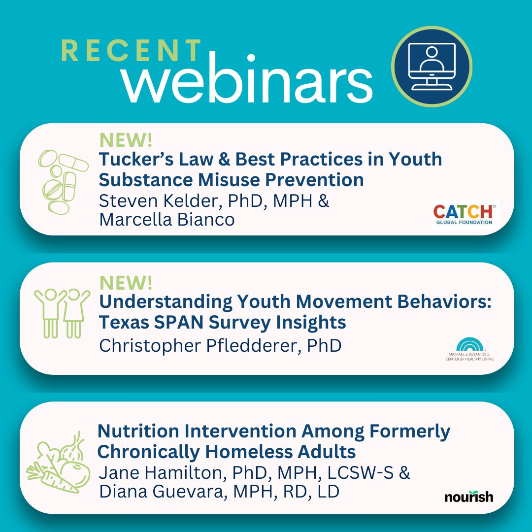 Did you miss our recent webinars? Don't worry! You can rewatch and access the resources here: bit.ly/3hCuUuV #TheEarlierTheBetter #TXSPAN #nutrition #TuckersLaw #substanceuse #youth #homelessness @NourishProgram @CATCHhealth