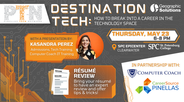 Geographic Solutions (@geosolutionsinc) on Twitter photo 🌟 Join us at the next Pinellas Tech Network Meetup on Thursday, May 23rd from 6-8 PM at the SPC Epicenter in Clearwater, FL
Register Here: bit.ly/3UpeBYd
<a href="/ComputerCoach/">Computer Coach</a>
<a href="/CSPinellas/">CareerSource Pinellas</a>
<a href="/spcnews/">St. Petersburg College</a>
#CareerDevelopment #TechNetworking #ResumeReview #ProfessionalGrowth 🌟 Join us at the next Pinellas Tech Network Meetup on Thursday, May 23rd from 6-8 PM at the SPC Epicenter in Clearwater, FL
Register Here: bit.ly/3UpeBYd
<a href="/ComputerCoach/">Computer Coach</a>
<a href="/CSPinellas/">CareerSource Pinellas</a>
<a href="/spcnews/">St. Petersburg College</a>
#CareerDevelopment #TechNetworking #ResumeReview #ProfessionalGrowth