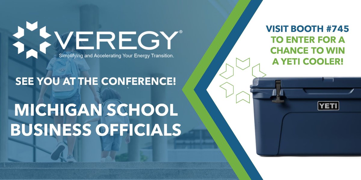 Stop by Veregy Booth #745 at the 2024 Michigan School Business Officials (MSBO) Annual Conference on April 24-25, and have your organization entered for a chance to win a YETI COOLER! #MichiganEducation #energysavings