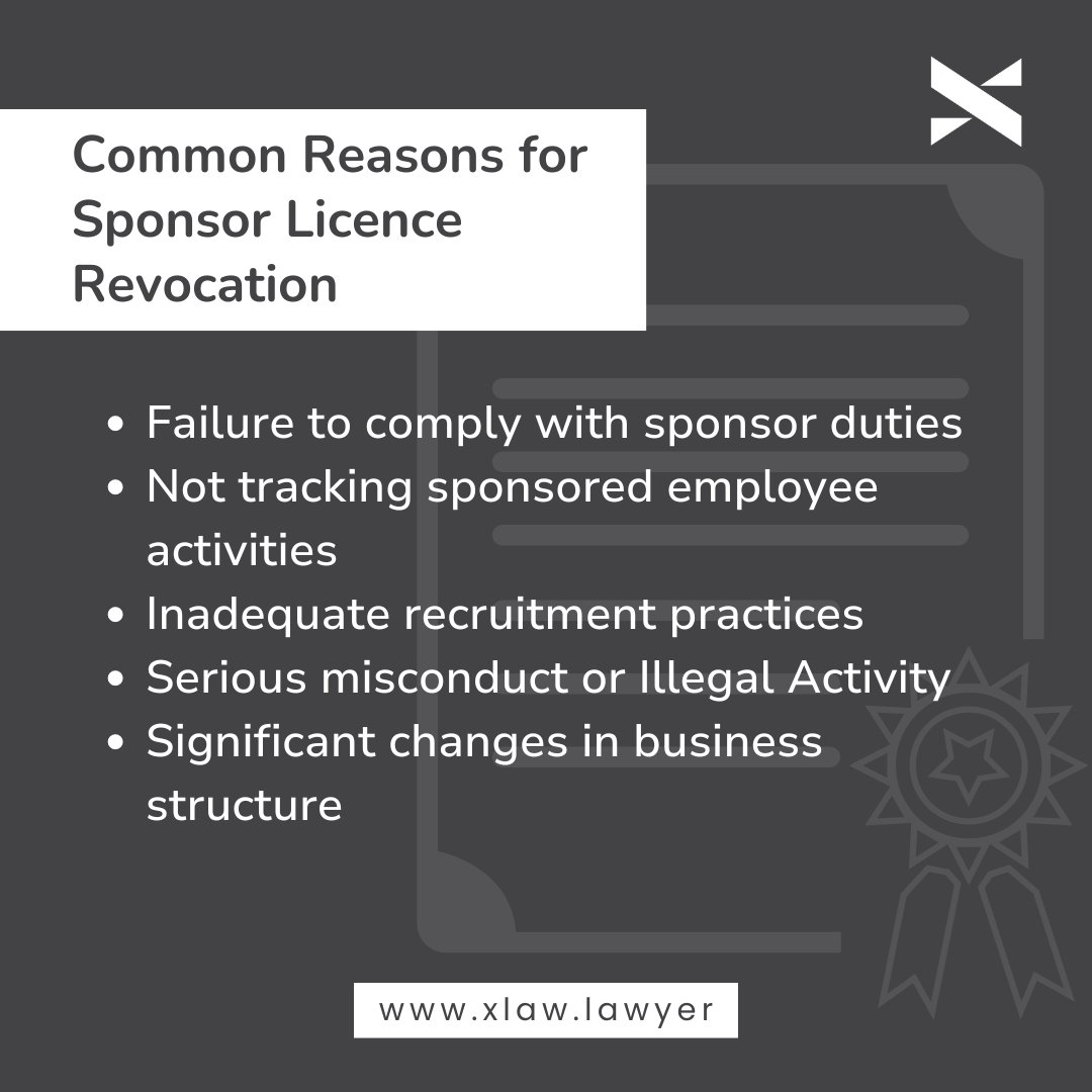 Understand the Risks of Sponsor Licence Revocation. Maintain compliance, monitor employee activities, and meet legal standards to ensure a secure and successful sponsorship licence.

#XLaw #SponsorLicence #SponsorLicenceRevocation #ImmigrationLawyerManchester #ImmigrationLawyer