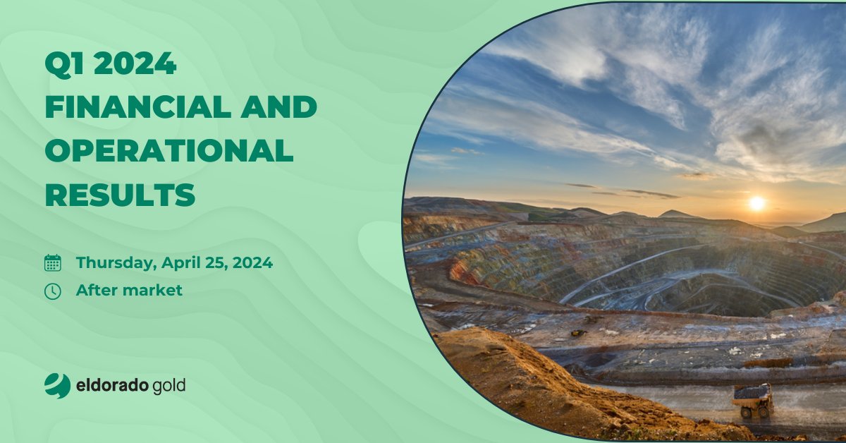 On Thursday, we will release our Q1 2024 Financial and Operational Results after market close. Join members of our leadership team on Friday, April 26 at 11:30 AM ET (8:30 AM PT) to hear more.

Register: eldoradogold.com/investors/pres… 

#BreakingNewGround #InvestInGold $ELD $EGO