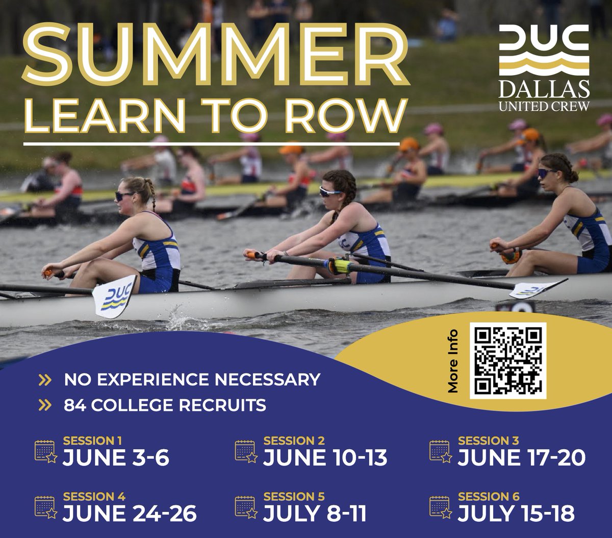 Did you know rowing is one of Americas fastest growing sports that opens doors to college recruitment and scholarships? Dallas United Crew is hosting 6 weeks of Learn to Row Camps this summer! No prior experience required, open to 6th-12th graders.