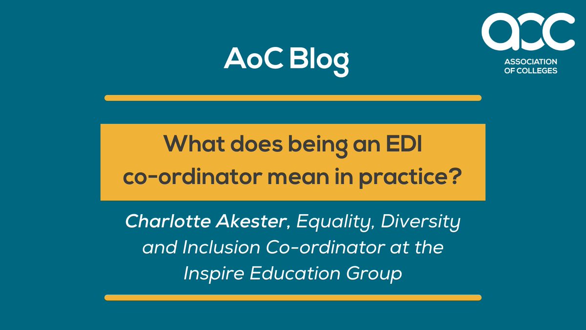 Find out what it means to be an EDI co-ordinator in our recent blog. Charlotte Akester, EDI co-ordinator at @IEG_UK, provides insight into her role, and shares the highlights and challenges along with helpful advice for others in a similar role. aoc.co.uk/news-campaigns…
