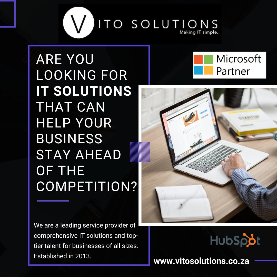 IT CONSULTING | IT SOLUTIONS | IT TALENT

#ITsolutions #ITconsulting #MicrosoftPartner #IT #Tech #Data #HubSpot

Visit our website today💻 
👉vitosolutions.co.za