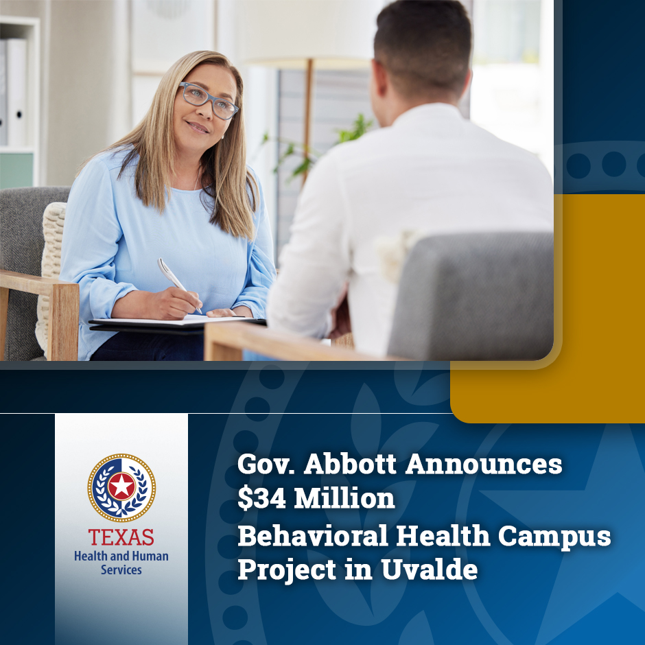 This week @GovAbbott announced a $34 million project to build a new behavioral health campus in Uvalde, TX. The campus will serve 32 counties in the surrounding area by providing care to those experiencing mental health crises. Learn more, visit: bit.ly/49QIoxA