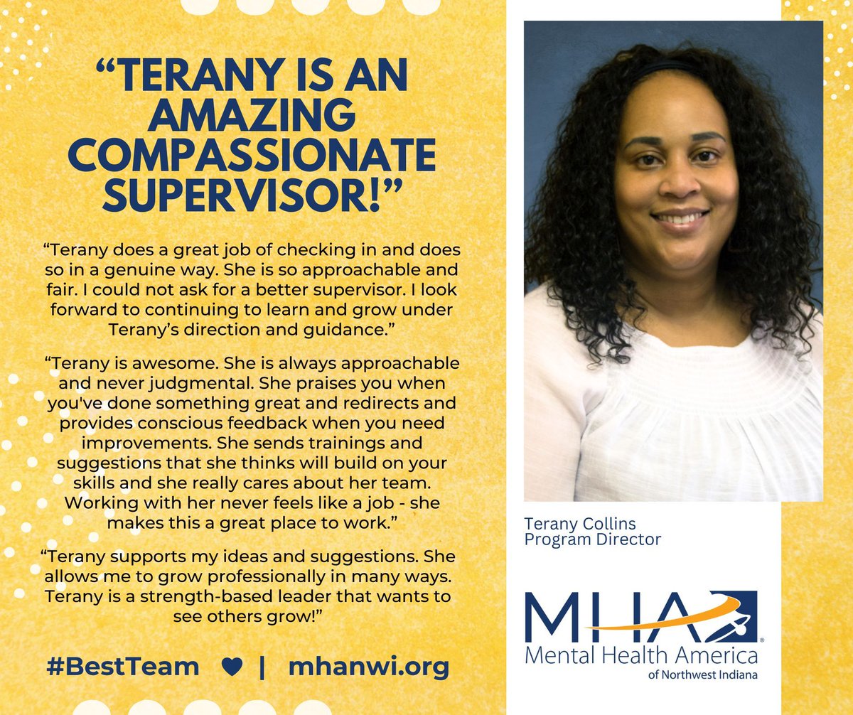 Every year, we give our employees the opportunity to tell us how they feel their managers and supervisors are doing. We learn a lot and are proud to celebrate successes like these! Thank you for all you do for our team, our clients, and our organization, Terany!

#BestTeam