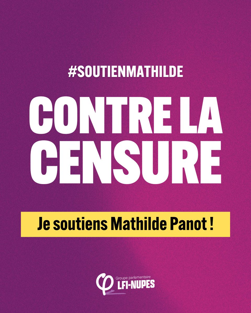 La France Insoumise #NFP à l'Assemblée (@fiassemblee) on Twitter photo 🔴⚡️ CONVOCATION DE MATHILDE PANOT : #SoutienMathilde !
Ces tentatives d'intimidations et de criminalisation contre la France insoumise, <a href="/MathildePanot/">Mathilde Panot</a> et toutes les voix pour la paix est une atteinte contre la démocratie !
#ContreLaCensure, nous ne nous laisserons pas faire ! 🔴⚡️ CONVOCATION DE MATHILDE PANOT : #SoutienMathilde !
Ces tentatives d'intimidations et de criminalisation contre la France insoumise, <a href="/MathildePanot/">Mathilde Panot</a> et toutes les voix pour la paix est une atteinte contre la démocratie !
#ContreLaCensure, nous ne nous laisserons pas faire !