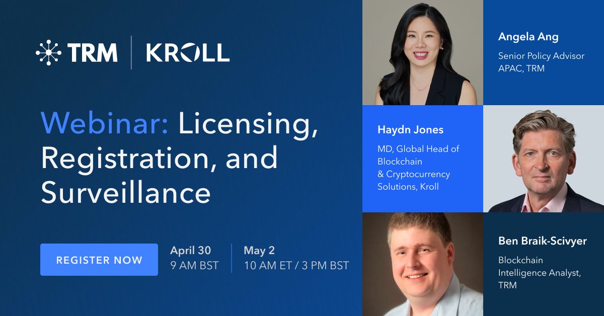 Part one of our webinar series with @KrollWire is next week! Join us on ✨April 30 or May 2✨ to learn how regulators can use #blockchain analytics for licensing, registration, and surveillance. Register now, using your recognized government email ➡️ hubs.la/Q02tH_Tn0