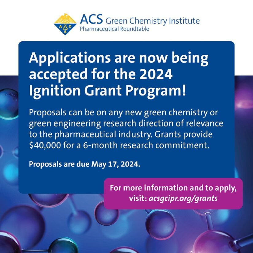 Applications are open for the ACS GCI Pharmaceutical Roundtable Ignition Grant Program! This program funds novel green chemistry or green engineering research related to the pharmaceutical industry and provides $40,000 for a 6-month commitment. Learn more brnw.ch/21wJ5wP