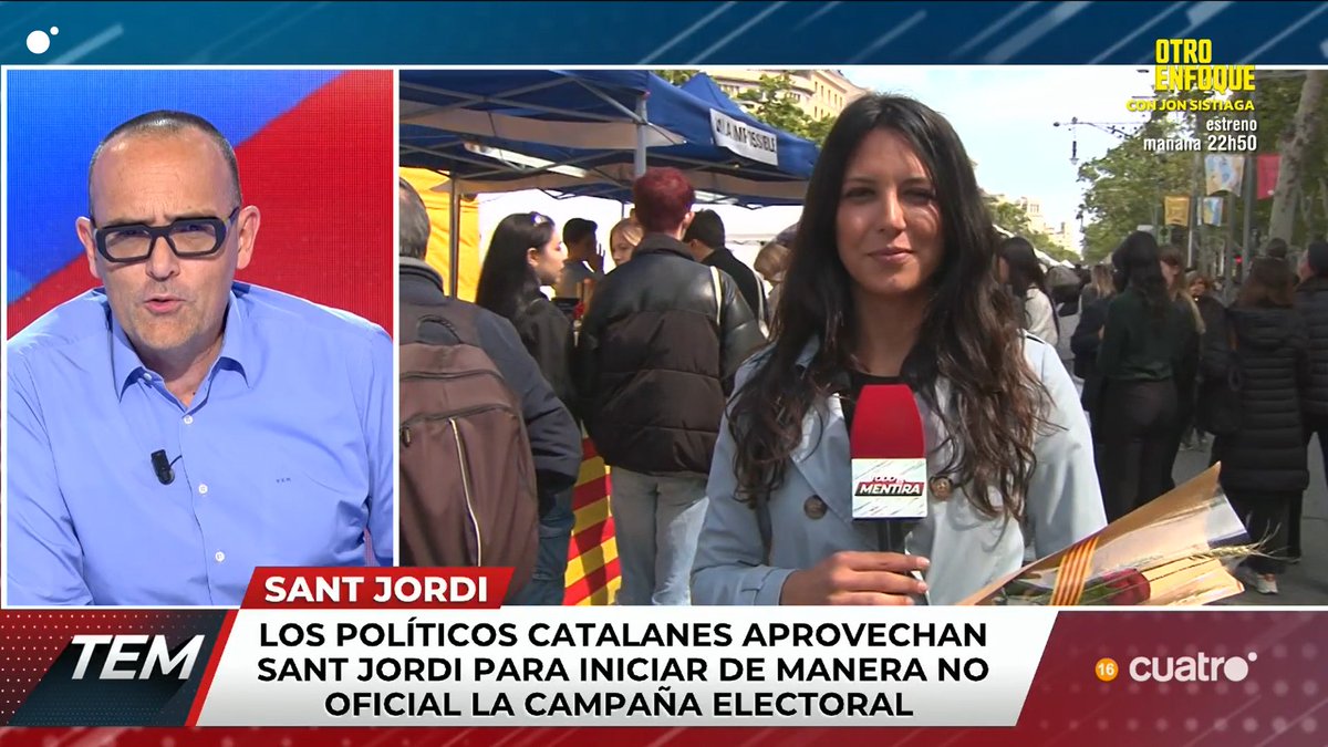 Los políticos catalanes aprovechan Sant Jordi para iniciar de manera no oficial la campaña electoral cuatro.com/en-directo/ #TodoEsMentira23A