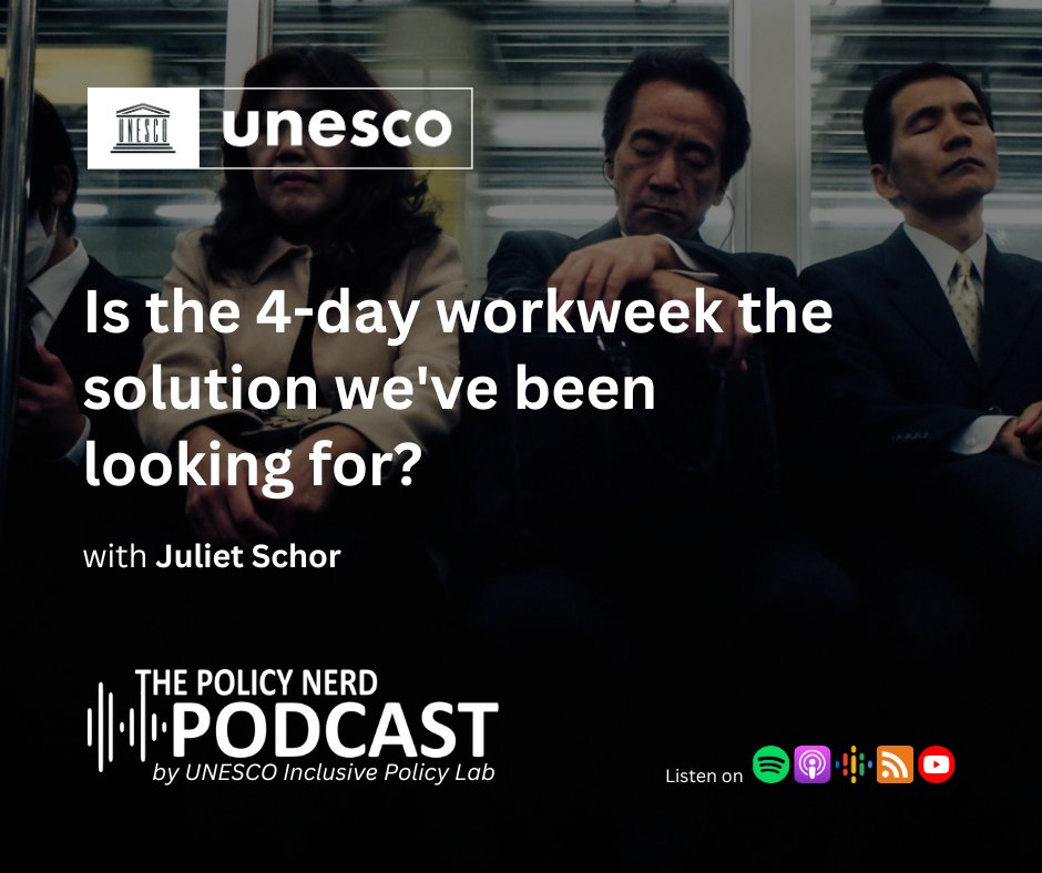 gabramosp's tweet photo. As the policy debates in the #US and #France focus on reducing the workweek from 5 to 4 days with no pay cuts, our @UNESCO #PolicyNerd podcast comes with concrete data on its outcomes!
Listen to the #InclusivePolicyLab conversation with @JulietSchor: https://t.co/ZA9hSCYlhJ https://t.co/ZRzzSHA6Fz