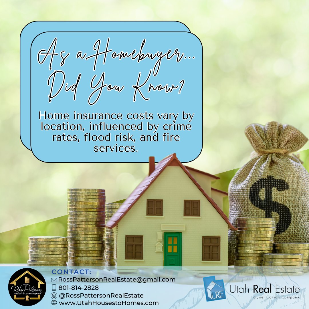 Attention Homebuyers! Did you know your home insurance cost might be influenced by factors like location, crime rates, and even flood risk? #FarmingInvestingHomes #RealEstateFarmingInvest #ExploreUtah #VisitUtah #UtahPropertyMarket #UTRealEstate
