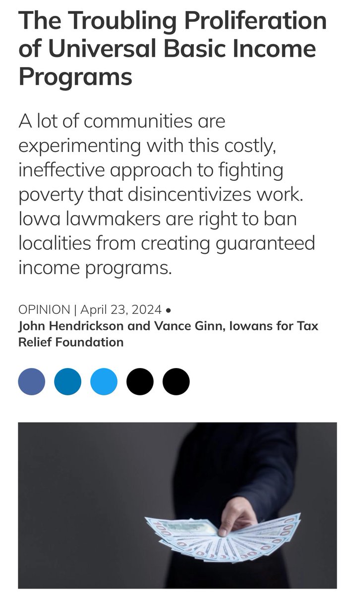 💡Just say NO to a UBI… “The best approach to reducing poverty is to create an environment that fosters economic growth and job creation, which leads to economic opportunities.” 🚨My latest commentary at @GOVERNING with John Hendrickson @ITRFoundation:…