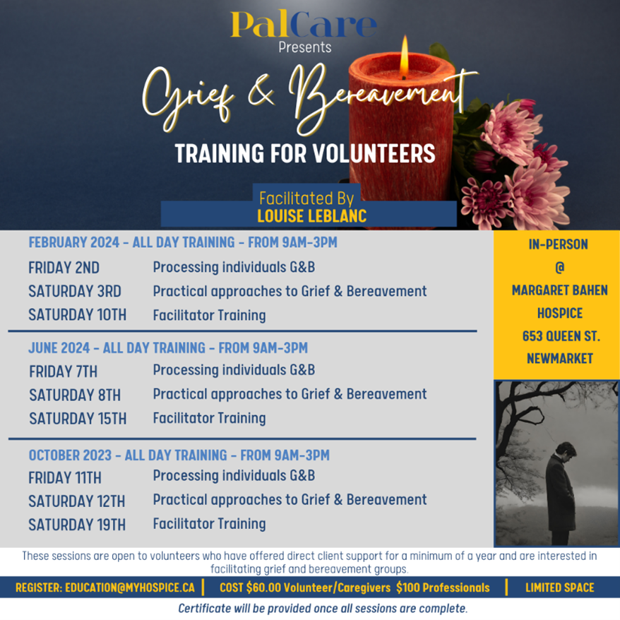 Grief and Bereavement Training for Volunteers. These sessions are open to individuals who are interested in supporting people through their grief journey. #mypalcare #education #palliativecare #coreconcepts1 #workshops #PalCare #training #grief&bereavement