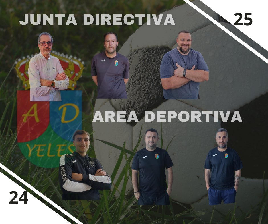 adyeles's tweet photo. 🚨TEMPORADA 2024/2025🚨

Presentamos la nueva directiva del C.D.A.D YELES, formada por:

Fernando Sánchez 
Jesús Hernández 
Daniel Santamaría 
Iván Parreño 
Juan Gómez 
David Rodríguez 

Trabajo e ilusión son dos valores que comparten y representan cada uno de los miembros. https://t.co/T4dZiasqZl