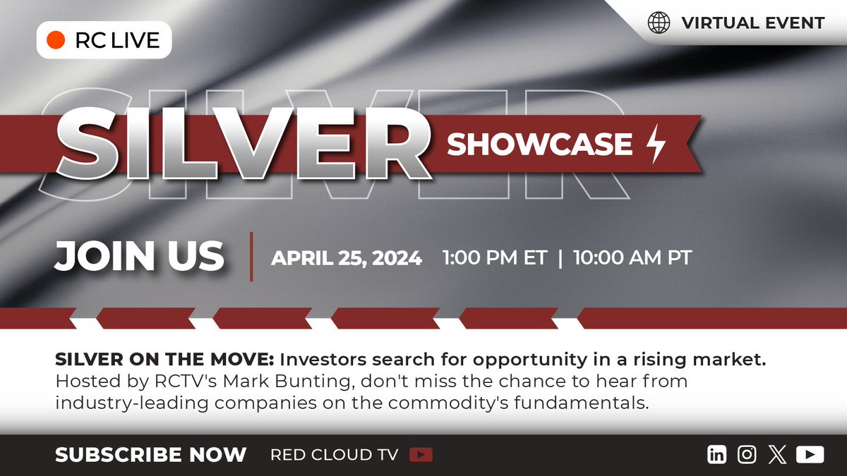 Don't miss out! Silver Viper Minerals’ CEO @stevecope10 , will be presenting during @RedCloudFS' RC LIVE #Silver Showcase on April 25th between 1 PM to 2:30 PM ET. Subscribe to the RCFS YouTube channel in advance: youtube.com/watch?v=4fao7M… TSX.V: VIPR | OTC: VIPRF #Silver #AG