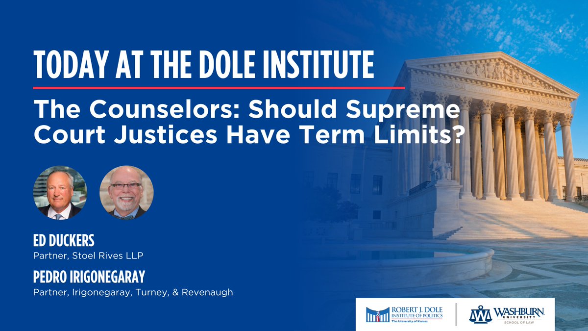 DoleInstitute's tweet image. We’re excited to partner with Washburn University's School of Law to welcome attorneys Ed Duckers and Pedro Irigonegaray for The Counselors! Watch the program live on our YouTube channel tonight starting at 6:30 p.m. CST!

#DoleInstitute #exploreKU