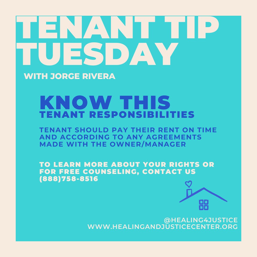 Healing4Justice's tweet image. 🌟 Tenant Tip Tuesday! 🏡
Dive into our latest video on essential tenant responsibilities from HJC! Learn tips on rent, property care, and more! 🎥✨
👍 Like, Share, &amp;amp; Subscribe for weekly tips!
youtu.be/NuFktmgkK7s
#TenantTips #RentingSmart #Healing4Justice #CommunityStrong