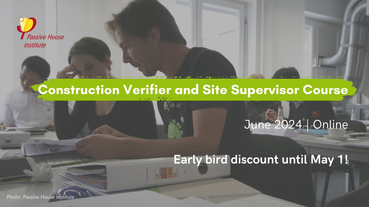 Improve your skills in #PassiveHouse construction with PHI’s online Construction Verifier / Site Supervisor course in June 2024! Learn about commissioning energy efficient buildings and certification processes. Early bird discount until May 1, 2024! tickets.passivehouse.com/PHI/SiteSCoVer…