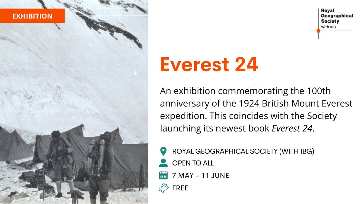 Would you like to view rare material from three 1920s expeditions to Mount Everest? 🗺️📷 Then come along to our new exhibition at the Society, opening in two weeks. For more information, visit our website: rgs.org/events/upcomin…