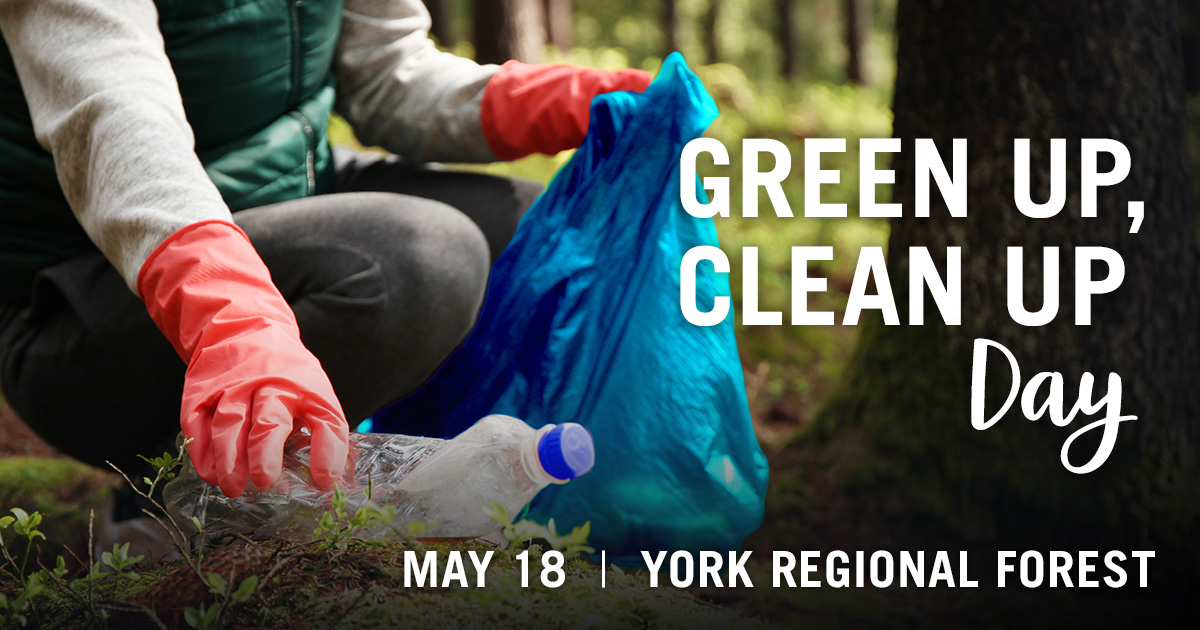 YorkRegionGovt's tweet photo. Join us for #GreenUpCleanUp Day on Sat., May 18 from 9 a.m. to 1 p.m. In partnership with the Regional Forest Advisory Team, we’re gearing up to collect litter 🗑️ at locations around #YorkRegionalForest 🌳 tracts. Registration required. Visit https://t.co/ncKwF8OOTI https://t.co/21YIAKMteV