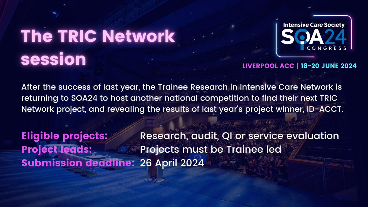 At #SOA24 we’ll be joined by the @TRICNetwork, who’ll be deciding the winner of their National Competition live with us in Liverpool! For your chance to be one of three shortlisted presenters enter you project at tinyurl.com/22ay9dmz ics.ac.uk/soa @LukeFlower1