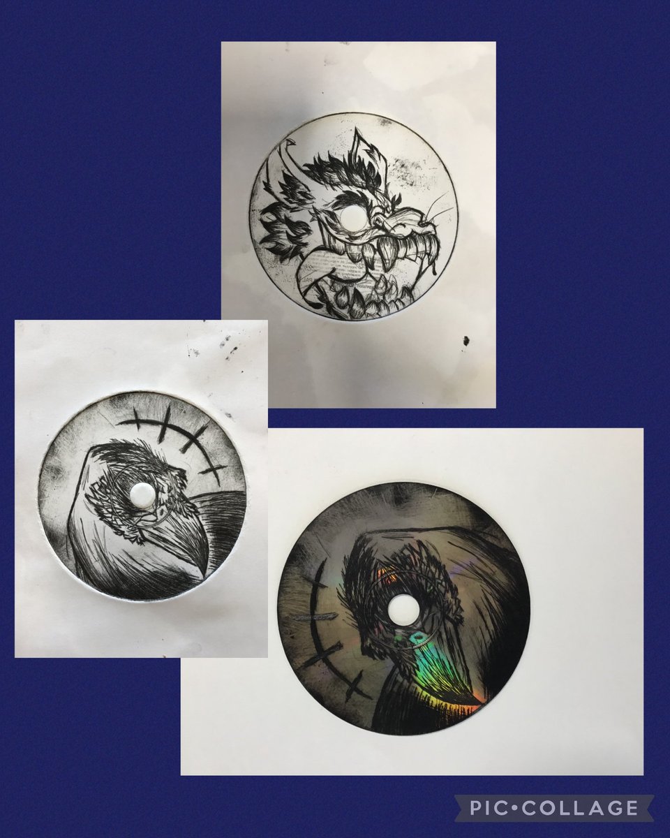 5th year bird etching onto old CD's @GriffeenCC #DDLETB #creativity #sustainability #Art #excellenceineducation