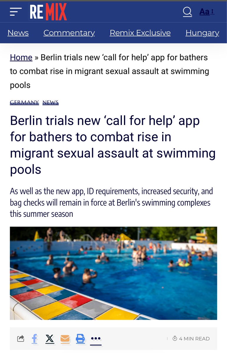 Germany: Berlin introduces new ‘call for help’ app for bathers to combat rise in immigrant sexual assault at swimming pools

ID requirements, increased security, and bag checks have been introduced at swimming pools.

Diversity inconveniently enriching everyone.