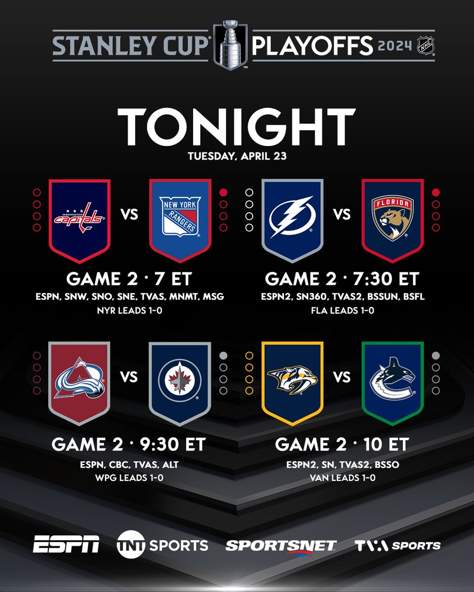 GAME ✌️ The #StanleyCup Playoffs continue tonight at 7p ET on @espn, @Sportsnet, and @TVASports!