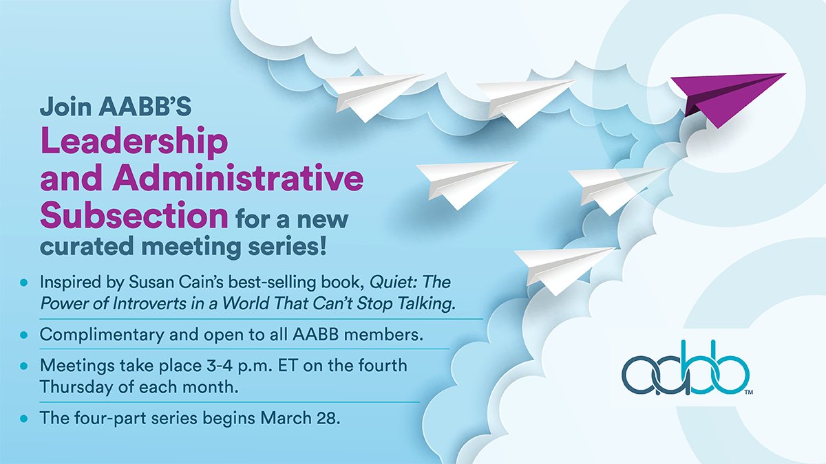 Mark your calendars! 📅 The second installment of AABB’s latest leadership meeting series inspired by Susan Cain's 'Quiet: The Power of Introverts in a World That Can’t Stop Talking” is taking place Thursday, April 25, at 3 pm ET. Email standards@aabb.org to attend.