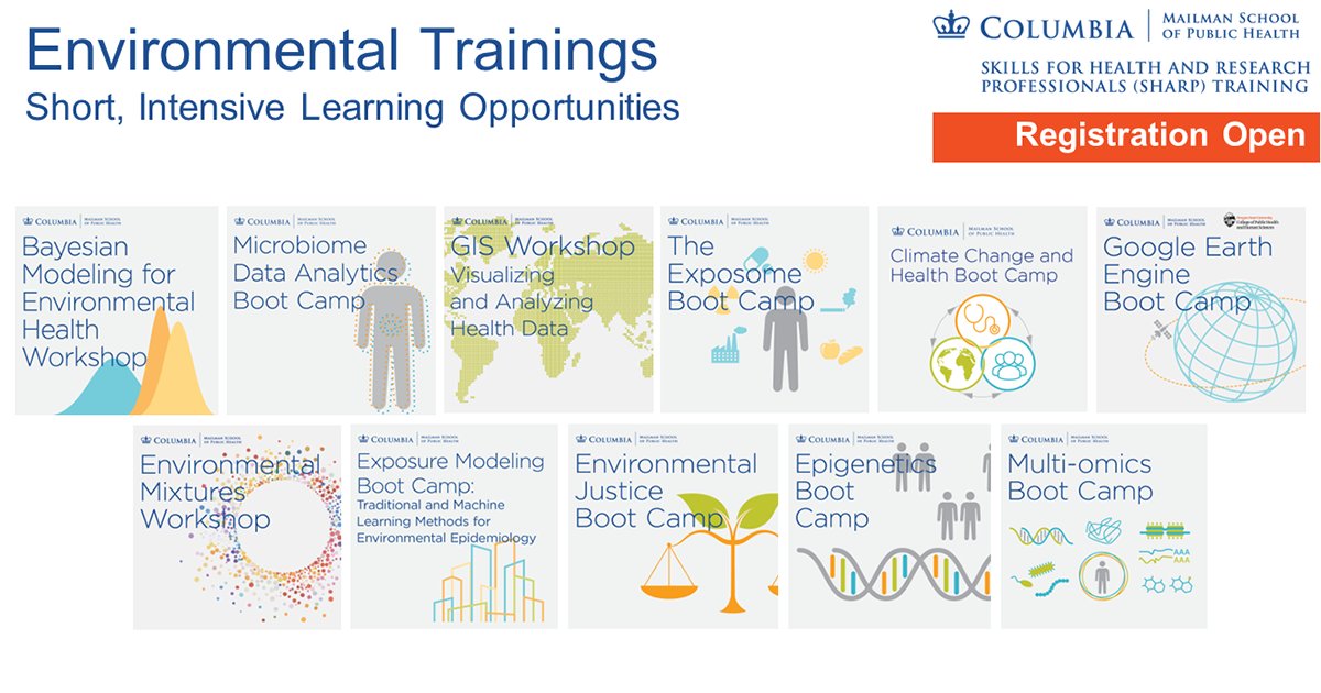 Registration is open for summer trainings in environmental topics. These short, intensive learning opportunities are offered virtually, in-person in NYC and hybrid by the #SHARP Program. Open to investigators at all career levels. publichealth.columbia.edu/SHARP-Training