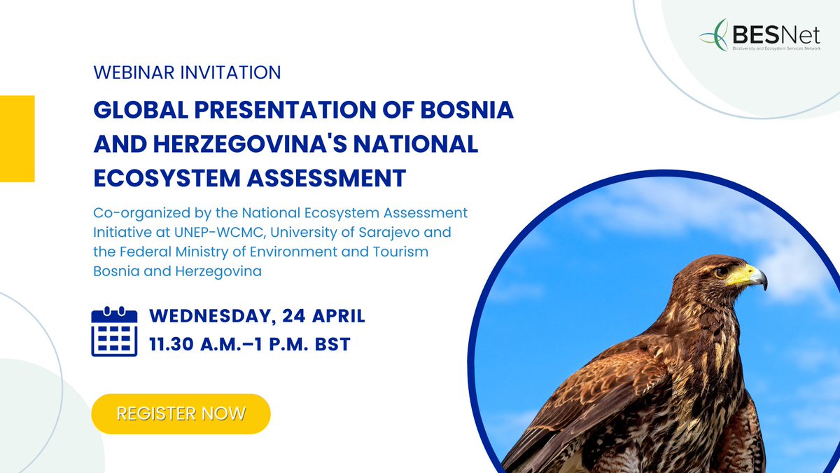 🇧🇦 Bosnia and Herzegovina is exploring what sustainable nature management looks like. 🌱 Register now for tomorrow's webinar highlighting the key findings and policy recommendations from the country’s ecosystem assessment. ⏰ 11.30 a.m.–1 p.m. BST 🔗 bit.ly/444w5MA