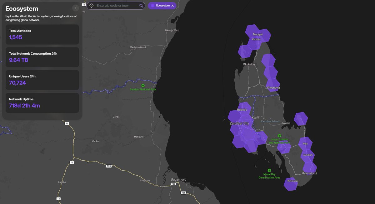 🚀 The #WorldMobile Network is GROWING!

🇹🇿 The sharing economy has deployed 3⃣ #AirNodes in Zanzibar.

👇 Here's a live breakdown of the network:

5⃣ AirNodes in the USA
6⃣6⃣3⃣ AirNodes in Zanzibar
8⃣7⃣7⃣ AirNodes in Pakistan
1⃣5⃣4⃣5⃣ total AirNodes

🔍 airnode.worldmobile.io/explore/ecosys…