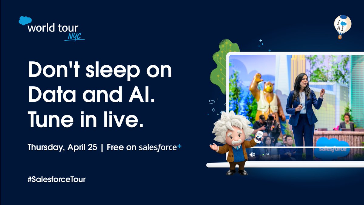 Watch our latest AI and data innovations in action at #SalesforceTour NYC. Tune in for a full day of hands-on demos and expert-led sessions to help you build better customer relationships in financial services, communications & media, and healthcare & life sciences. Register for…