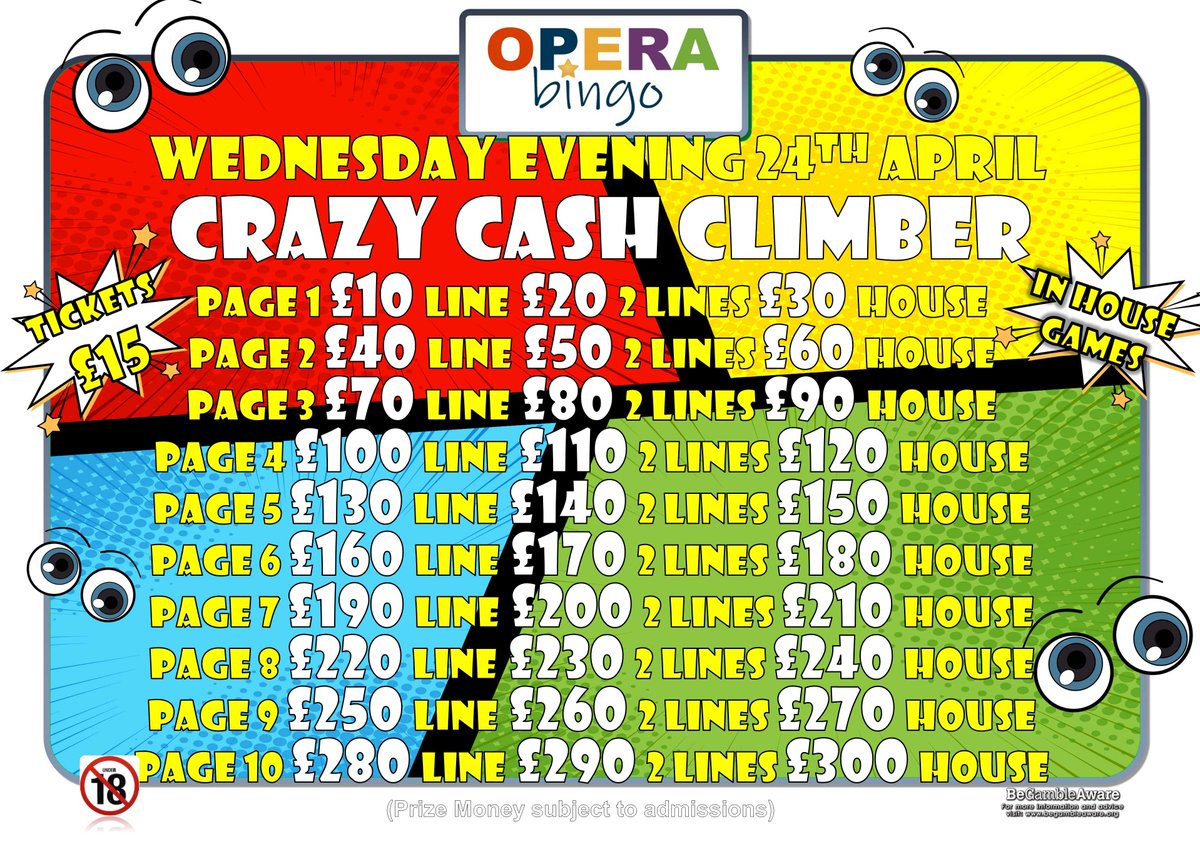 Opera_Bingo's tweet photo. 💵💵💵𝐂𝐀𝐒𝐇 𝐂𝐋𝐈𝐌𝐁𝐄𝐑💵💵💵
Join us for a special 𝐂𝐀𝐒𝐇 𝐂𝐋𝐈𝐌𝐁𝐄𝐑 session this Wednesday Evening 24th April @OperaCarlisle!!!
Please play responsibly - https://t.co/yqBYaODnfP - 18+ Only https://t.co/c6JokDZsY9