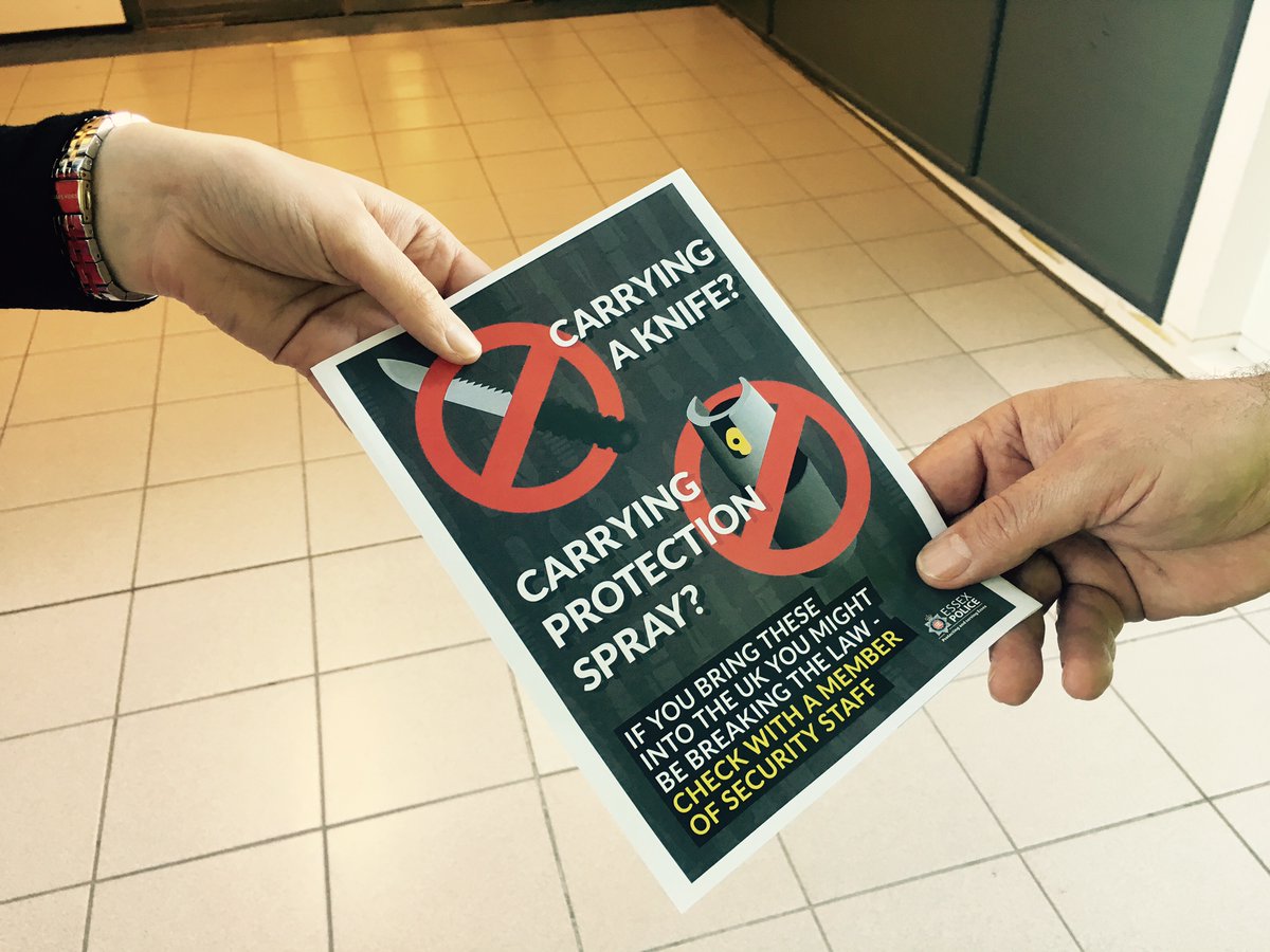 Please don't bring knives, pepper sprays or CS sprays through Stansted Airport. You will not be allowed to fly with these objects, you may miss your flight and, depending on the circumstances, it is likely you will be breaking the law. #OpSceptre