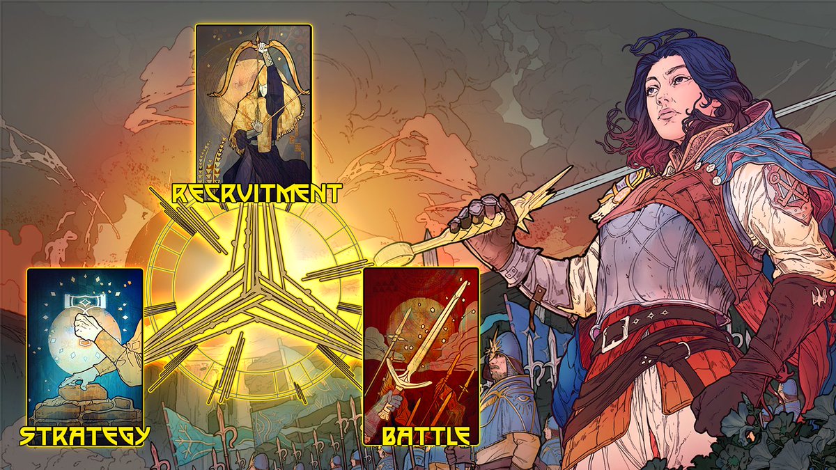 songsofsilence_'s tweet photo. What should Queen Lorelai prioritize for her new kingdom? 
Strategy📜, Battle⚔️, or Recruitment🤴?
Choose your own path and playstyle in Songs of Silence now!🏰👇 https://t.co/F9nOFX3oM0  #StrategyTalk #cards #recruit #art #strategy #gamer #beststrategy https://t.co/SkMISgdkhU