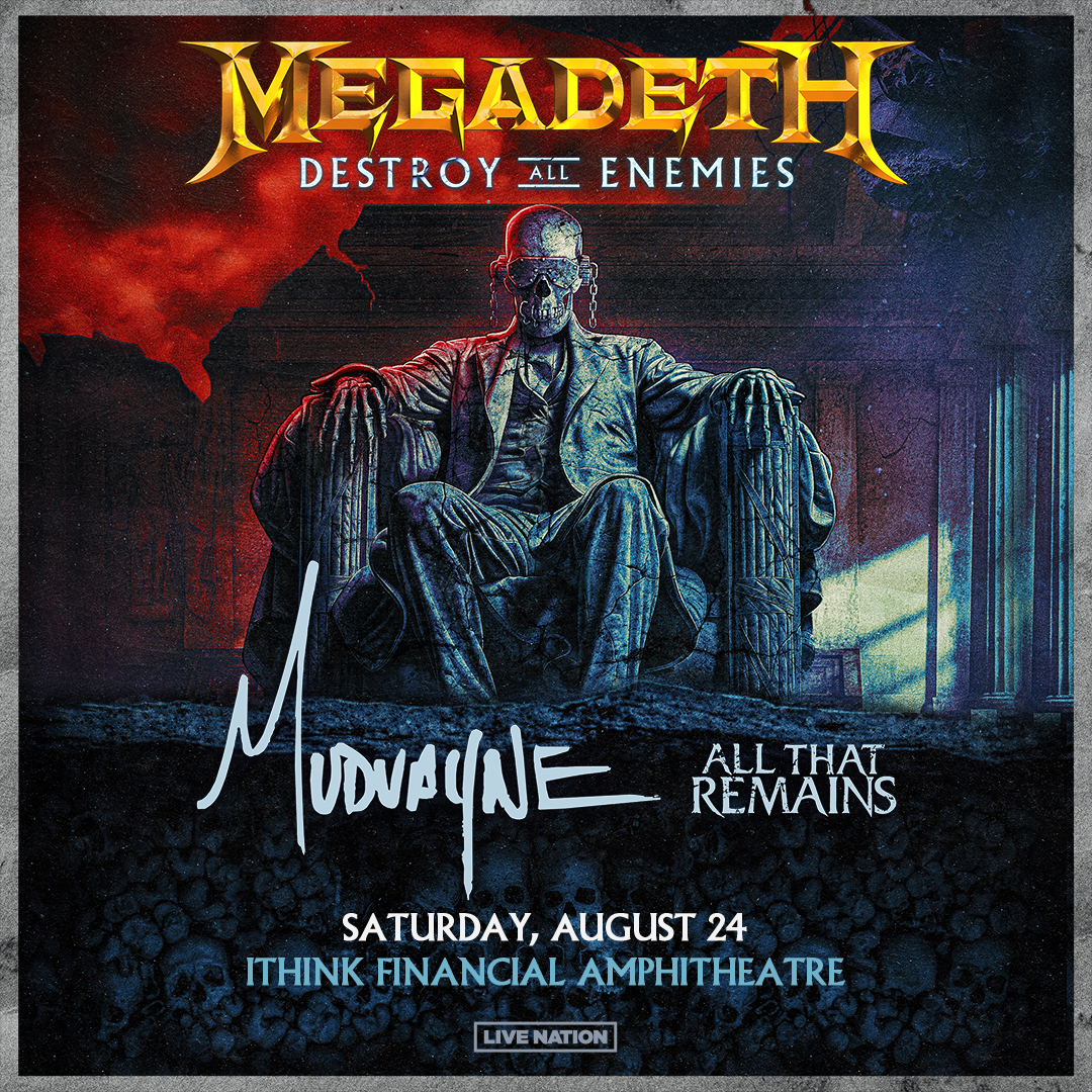 ☠️ JUST ANNOUNCED! ☠️ Megadeth is gearing up to Destroy All Enemies with Mudvayne and All that Remains coming to West Palm Beach on Saturday, August 24! On Sale | Friday | 10am | 🎫👉 livemu.sc/49UyKKe Part of the Ford Concert Series
