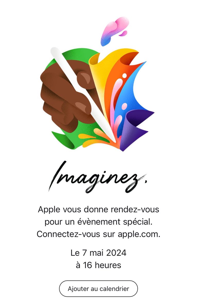 Rendez-vous le 7 mai 2024 à 16h pour la prochaine conférence Apple sur les iPad ! #appleevent