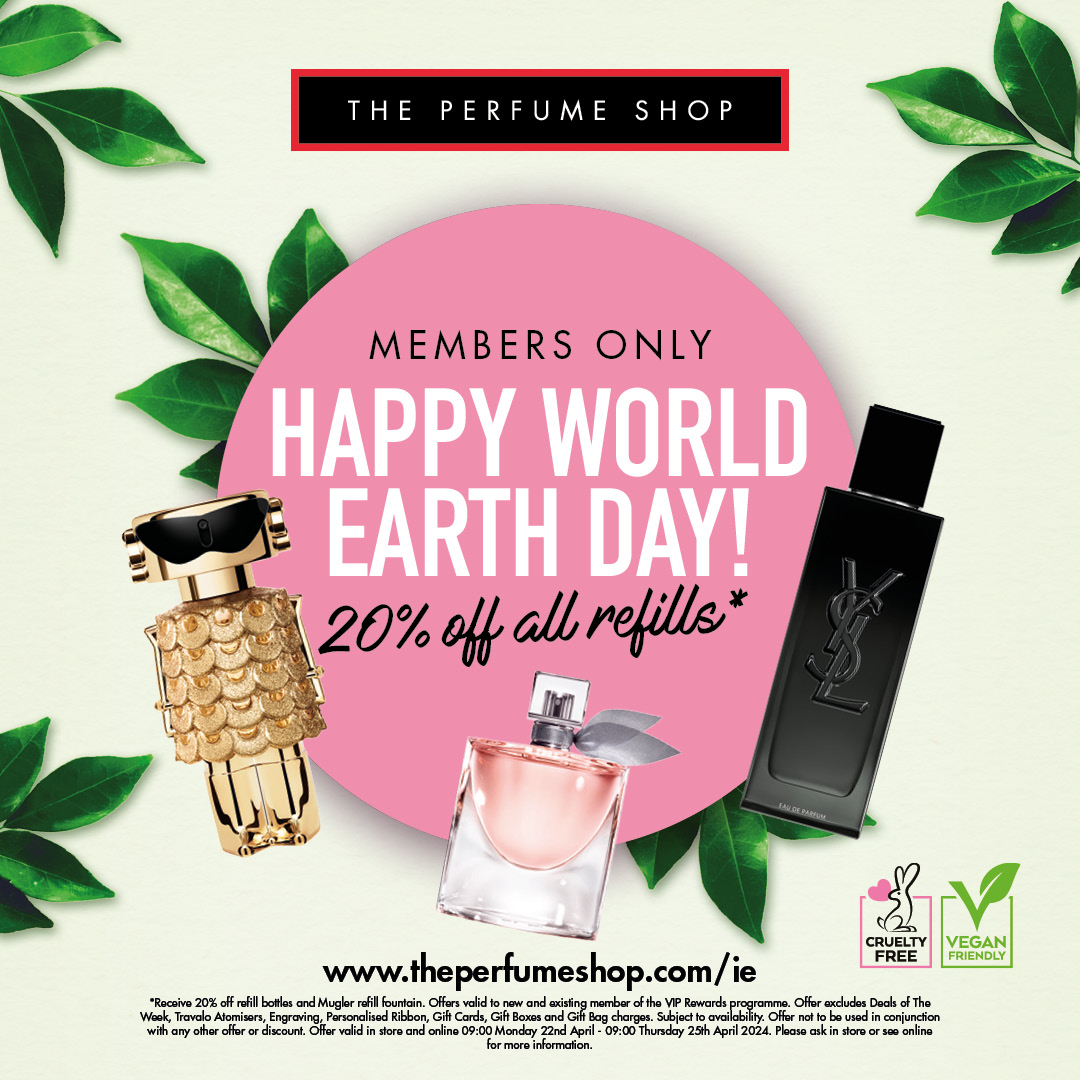 Happy World 🌍Earth Day from The Perfume Shop - they are offering 20% off all sustainable refills! Visit in store today. Valid to 9am 25th April 2024. #sustainability2024 #theperfumeshop #tpssc #ilaccentre