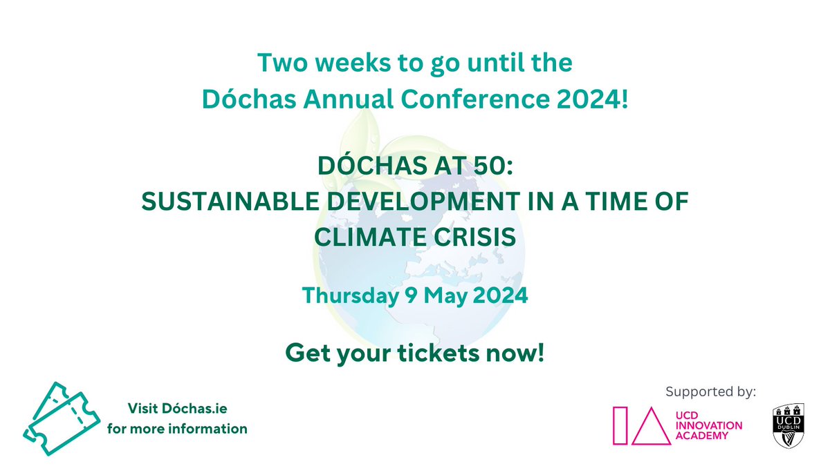 Only two weeks to go until the Dóchas Annual Conference 2024, proudly supported by the UCD Innovation Academy @UCD_Innovators Tickets are selling fast. Get yours now to avoid disappointment! #Dóchasat50 #SustainableInnovation #ClimateAction