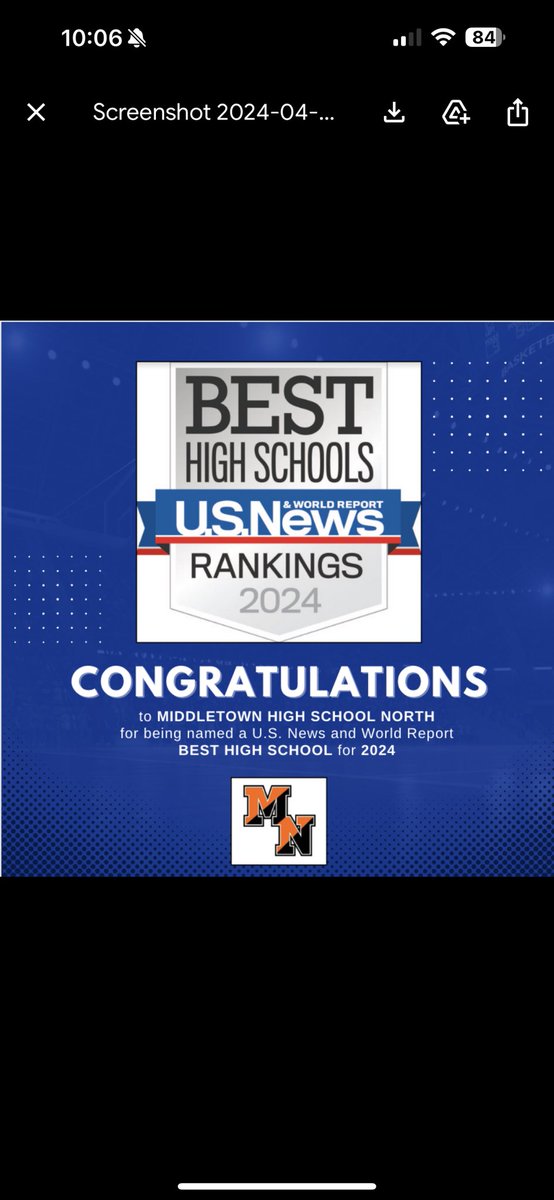 Congratulations to Middletown High School North for being named a U.S. News and World Report Best High School for 2024!!!! @Mr_KCullen <a href="/Frank_Cap1_BOE/">Frank Capone</a> <a href="/Jax1331/">Jacqueline Tobacco</a>