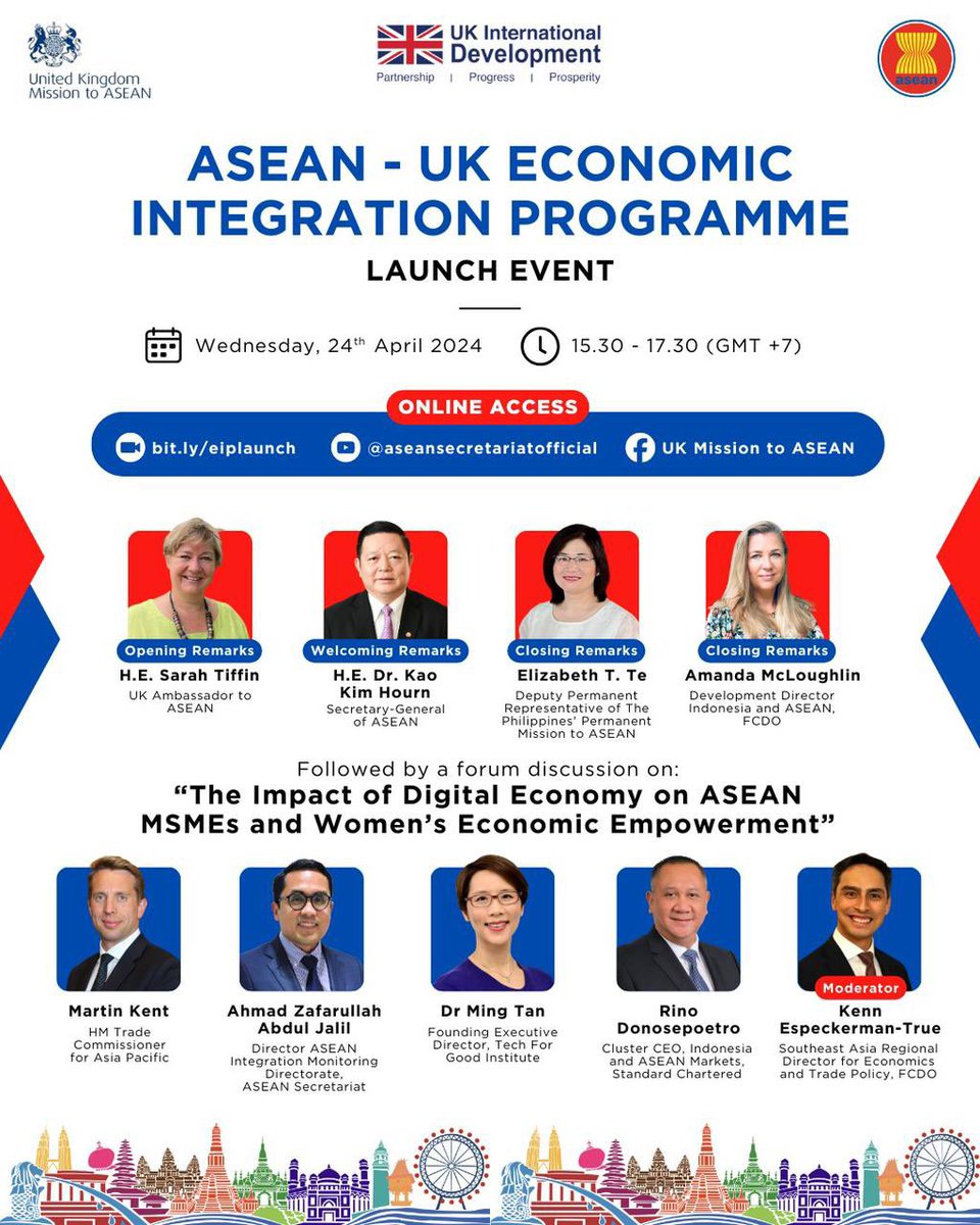Do join this event happening tomorrow - major launch of new UK initiative supporting economic development across ASEAN 🇬🇧💰🗝️📈