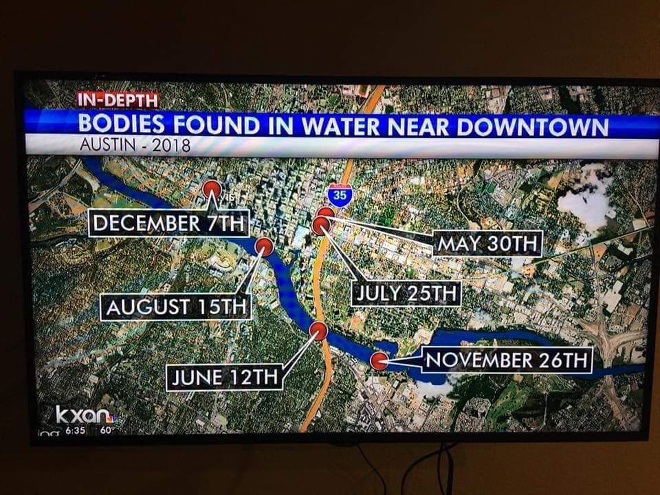 This is an #Austin news report from 2018 of the bodies found dead in the water there, and yes they were all male. Some of the victims' names are #RandyLexvold, #MartinGutierrez, #ChristopherWhite, and #LouieRamirez. These are no accidents.