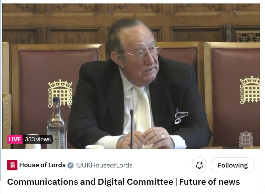 .@afneil is in front of the House of Lords Communications and Digital Committee, currently running through how GB News would have gone differently if he'd been in charge. 'It wouldn't have looked like it was being broadcast from the president of North Korea's bunker'