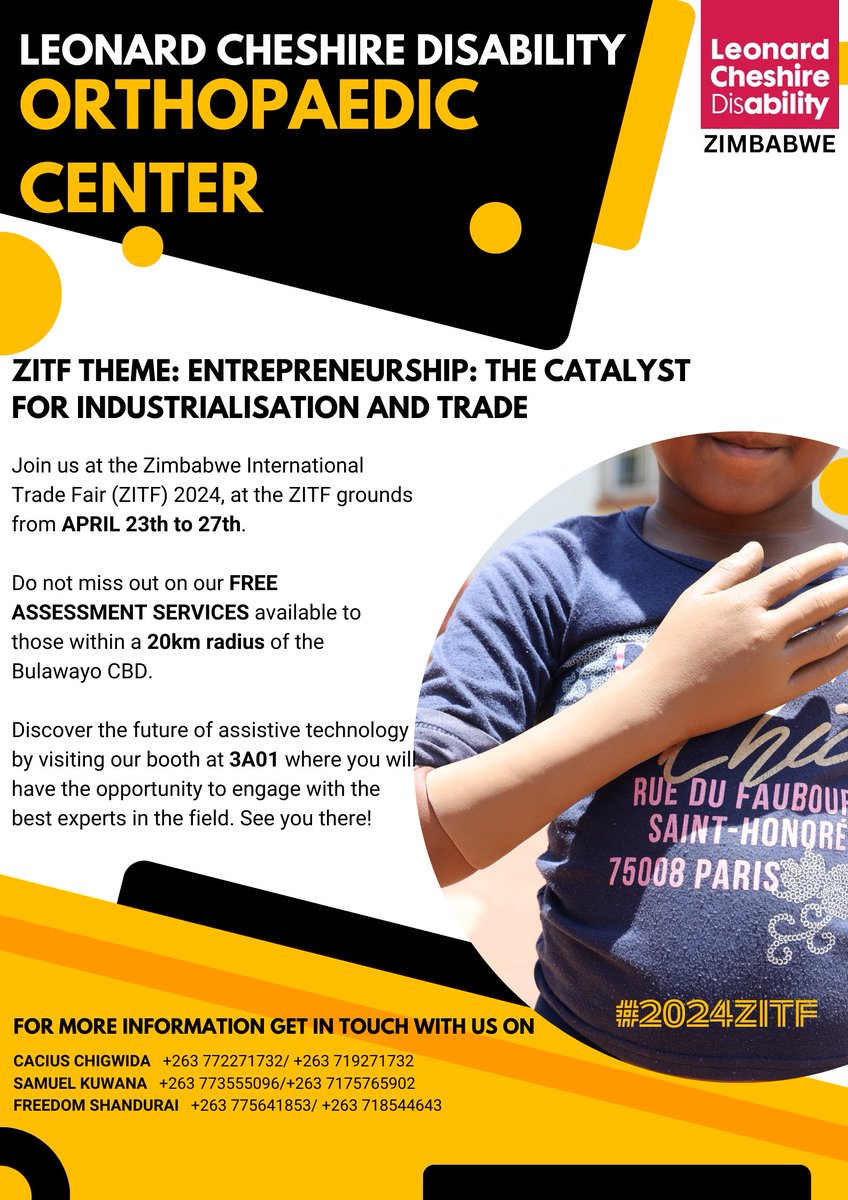 Experience the pinnacle of #orthopaedic care at the Zimbabwe International Trade Fair #zitf 2024! Join us at our booth (3A01) for a personalized consultation &amp; discover how our innovative treatments can enhance your #mobility &amp; well-being. 

#zimbabwe #international #trade #2024