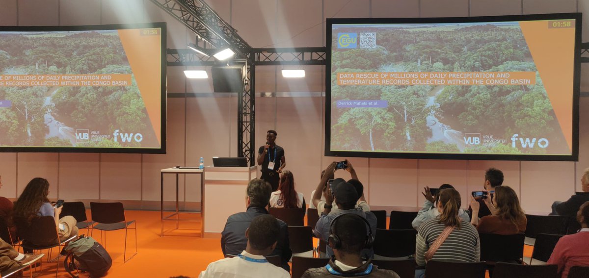 DerrickMuheki's tweet photo. Special thanks to @EuroGeosciences for the platform to present our work within the @hydr_vub at #EGU24. I gave a presentation on how we are using ML algorithms to unlock a unique database of temperature and precipitation records for the Congo Basin from archived data https://t.co/JtegYYmexG