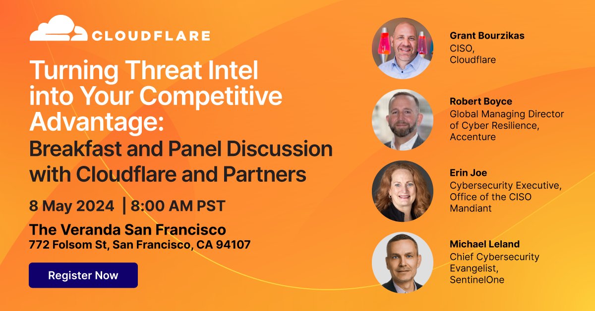 Seeking to up-level your cyber knowledge? Join the exclusive panel hosted by Cloudflare with @Accenture, @Mandiant, and @SentinelOne. Dive deep into #cybersecurity trends and network with industry leaders. Secure your spot: cfl.re/3vtidi9