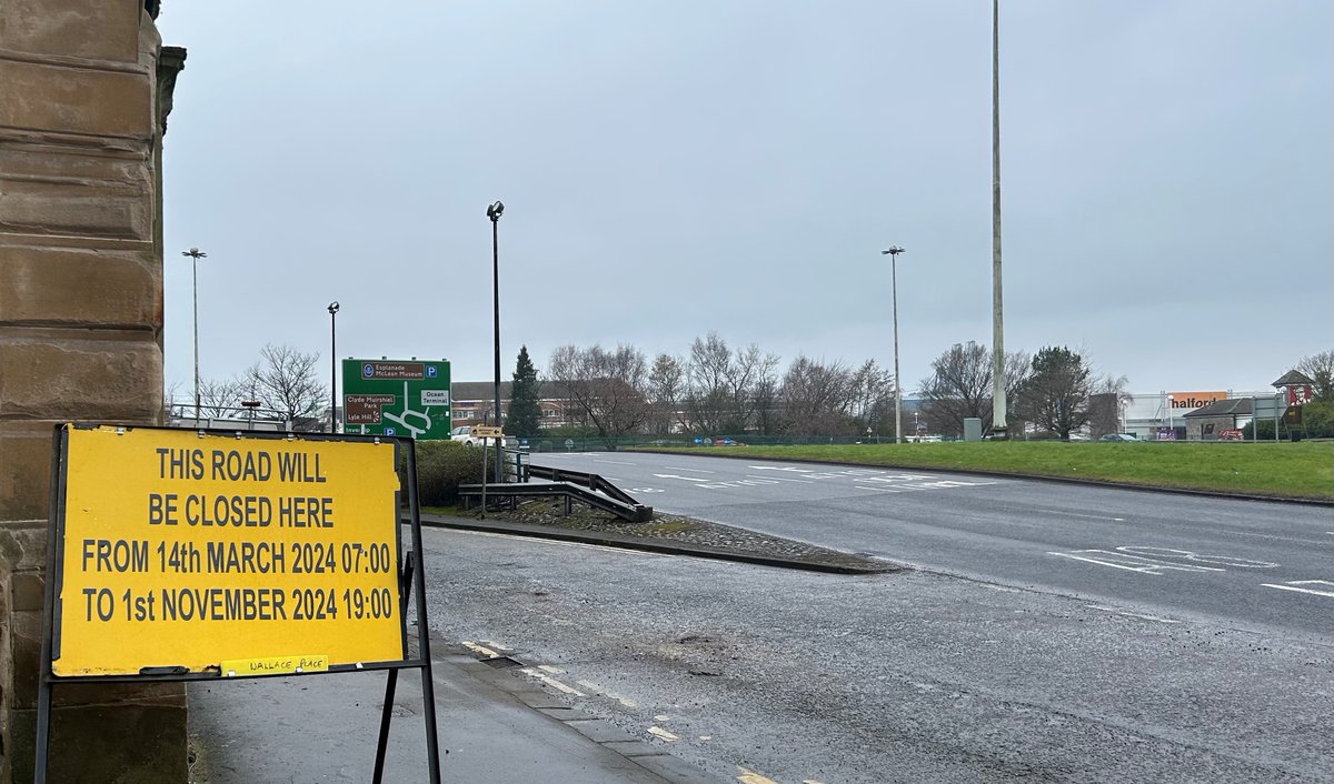 The Wallace Place slip road in Greenock is now closed and is due to be shut until 1 November 2024 to allow for essential building works. There is still access to Wallace Place via Hunters Place inverclyde.gov.uk/roads